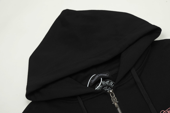 Ch*0me He**ts horseshoe floral zip up hoodie ke821