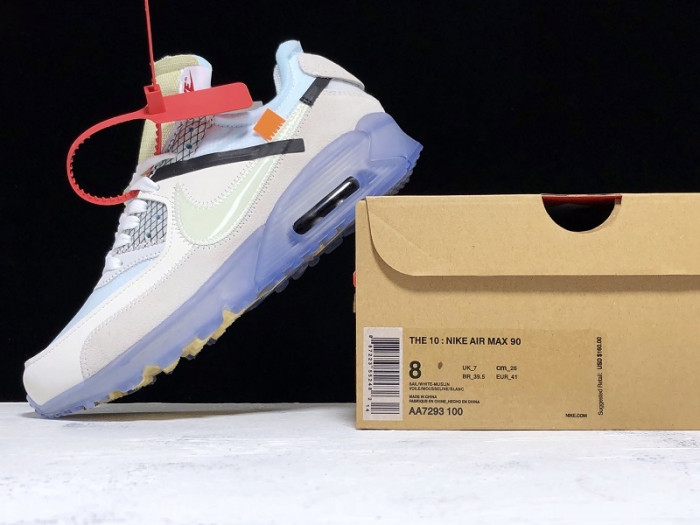 off-white x nike air max 90 am90 the ten 10 sail muslin virgil abloh - aa7293-100