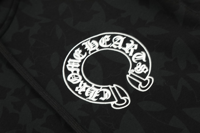 Ch*0me He**ts horseshoe floral zip up hoodie ke818